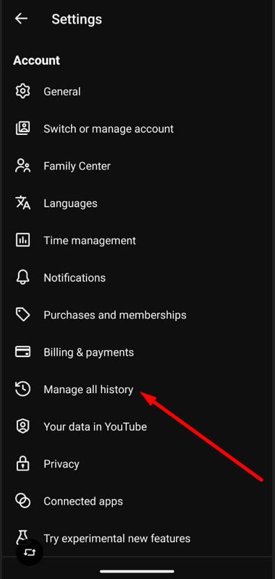 click on manage all history