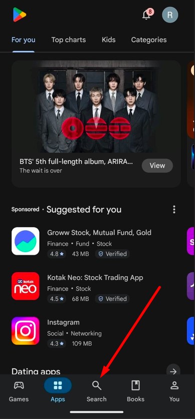 click search icon in play store
