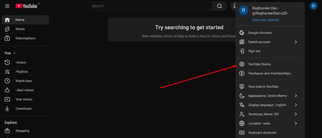 click youtube studio