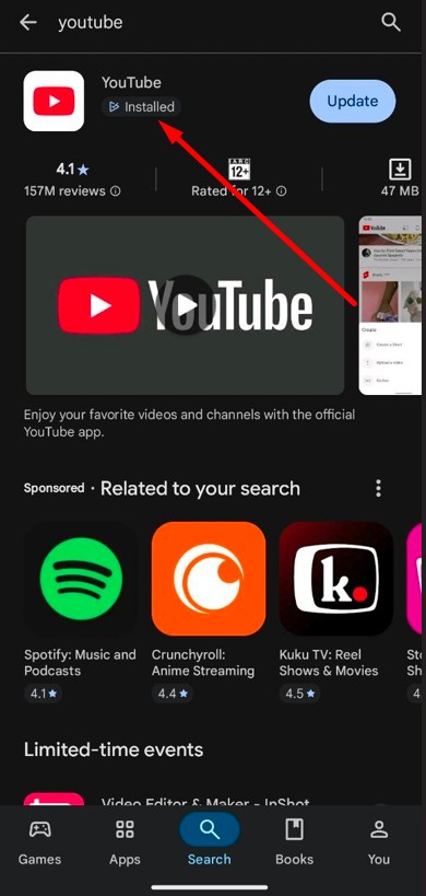 select youtube app