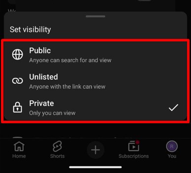 visibility setting