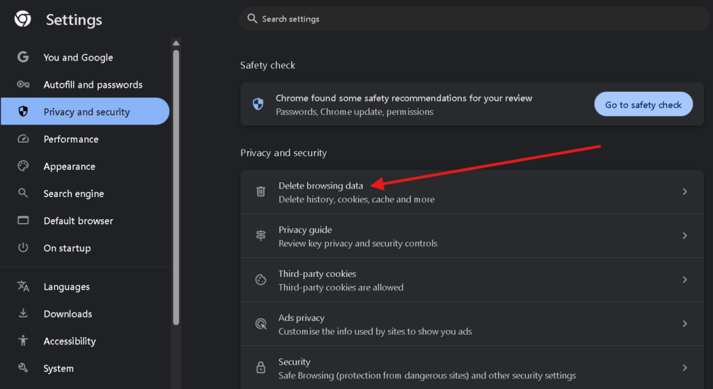 Delete browsing data