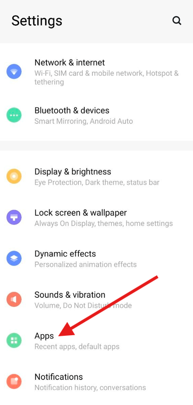 click apps option
