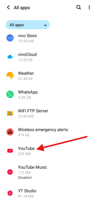 select youtube app