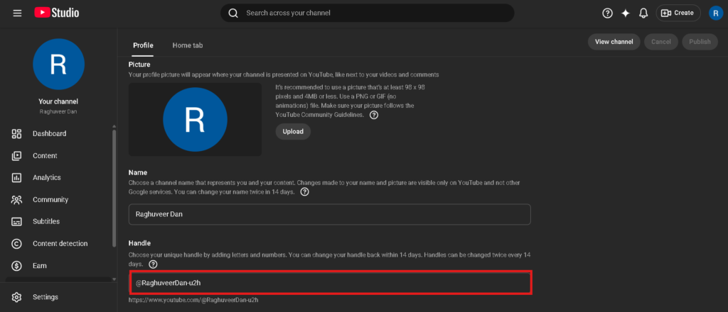 update channel handle