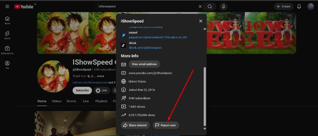 click Report user option