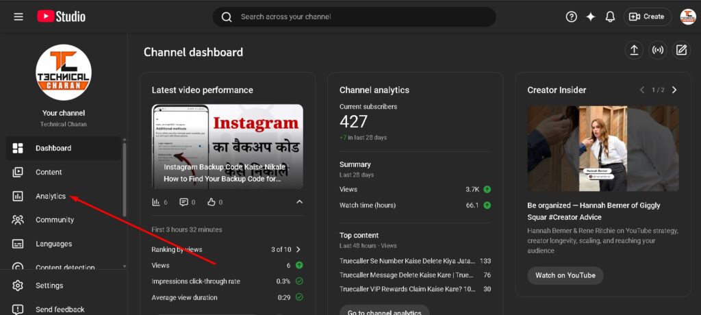 click on analytics