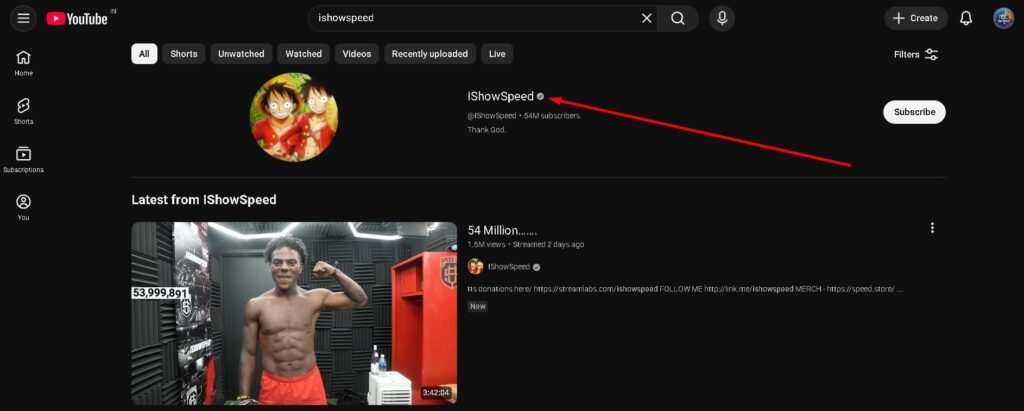 click on youtube channel