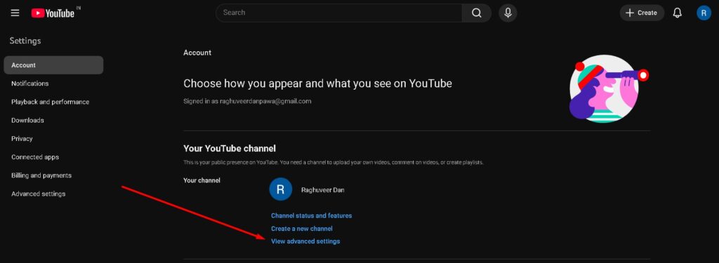 click view advanced settings