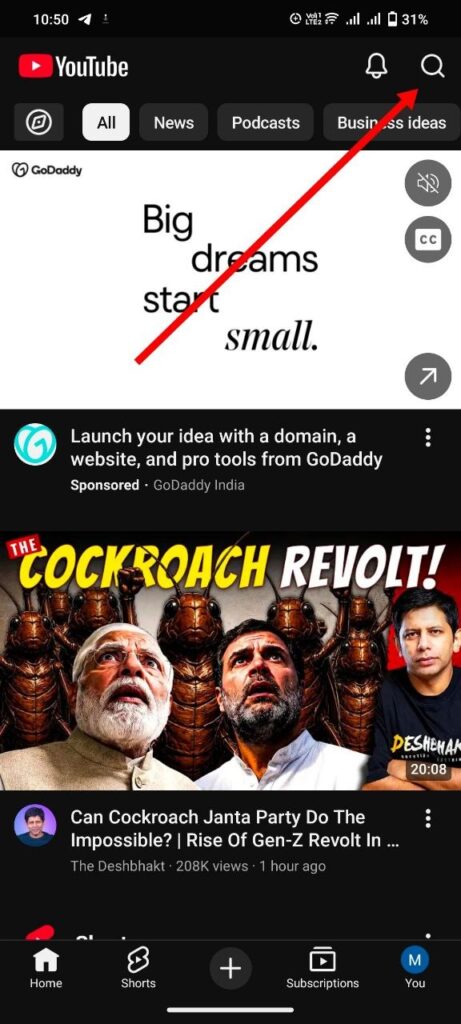 click youtube search icon