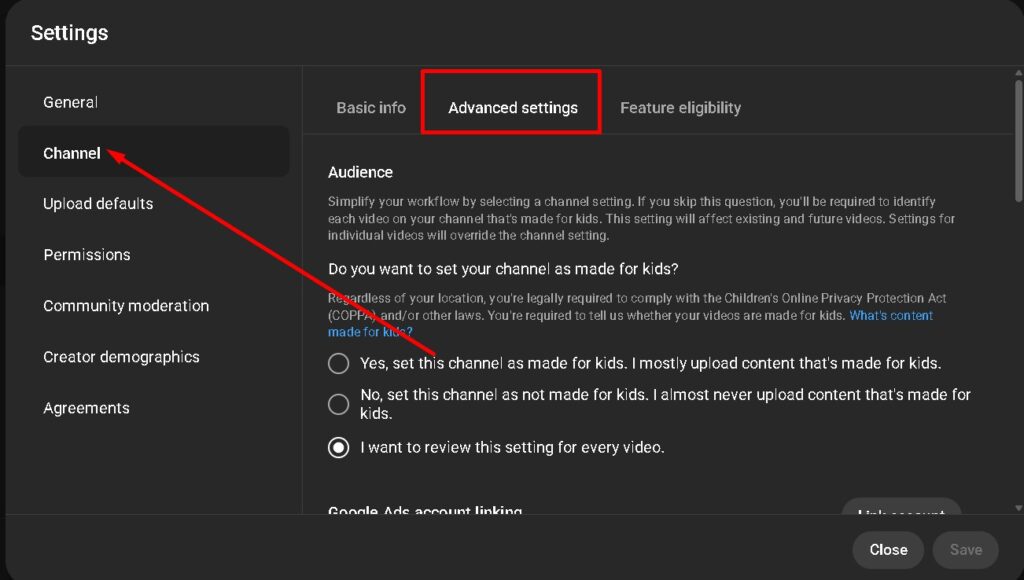 go to advanced settings