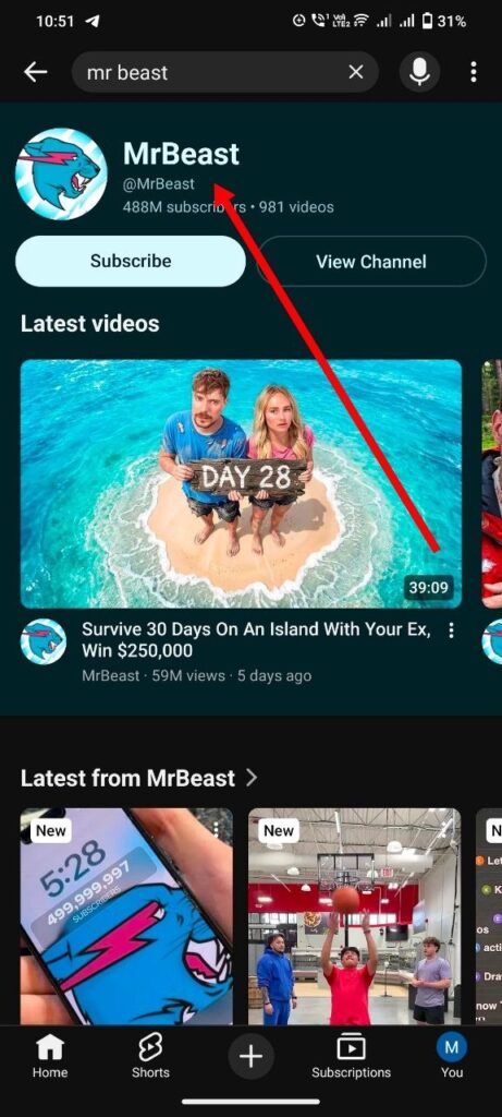 select youtube channel